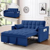 tiramisubest Sleeper Sofa Bed,55'' Convertible Pull Out Couch with Side Pockets,Velvet Fabric Loveseat Sleeper Sofa with Adjustable Backrest for Living Room,Apartment(Blue) tiramisubest