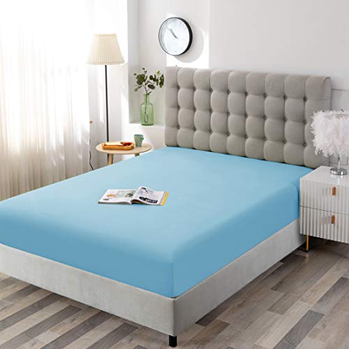 Sfoothome Single Fitted Sheet (Twin - Sky Blue) - Deep Pocket Brushed Velvety Microfiber, Breathable, Extra Soft and Comfortable - Wrinkle, Fade, Stain and Abrasion Resistant Sfoothome