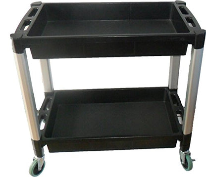 MaxWorks 80384 Black and Gray Two-Tray Service/Utility Cart With Aluminum Legs And 4" Diameter Swivel Castors - WoodArtSupply