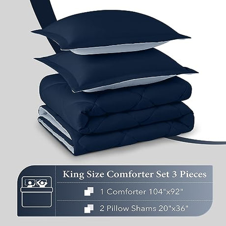 downluxe King Size Comforter Set - Blue and Sapphire King Comforter, Soft Bedding Sets for All Seasons -3 Pieces - 1 Comforter (104"x92") and 2 Pillow Shams(20"x36") downluxe