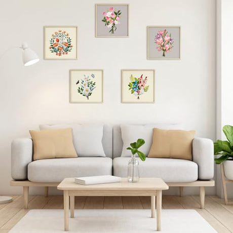 ERKOON 5 Sets Embroidery Kit for Beginners, Butterfly Cross Stitch Set for Include Embroidery Cloth Hoops Threads for Craft Lover Hand Stitch (Bouquet) ERKOON