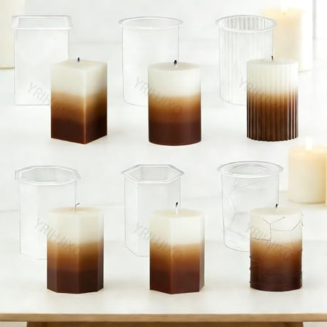 YRIHJIXQ 6Pcs Silicone Candle Molds Set Cylinder & Hexagon & Square Pillar Candle Molds with Different Textures for DIY Soy Wax Candles Resin Soap Plaster Home Decor 2.83in YRIHJIXQ