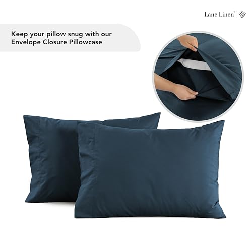 LANE LINEN 100% Cotton Twin Sheet Set – Pre-Washed Cooling Sheets in Soft Percale Weave for Restful Sleep, Fade Resistant Everyday Comfort, Fully Elasticized 15” Deep Pocket, No Pill – Estate Blue LANE LINEN