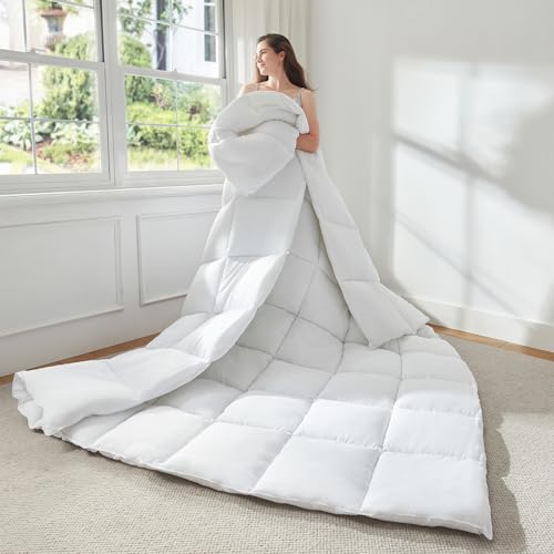 STWIENER Oversized King Comforter 120x98, Extra Large Super King, Lightweight Soft Quilted Down-Alternative Duvet Insert, Fluffy Breathable Microfiber with 8 Corner Tabs, All Season Bedding White STWIENER
