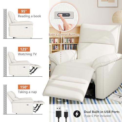 QicoFelix Wall Hugger Recliners for Small Spaces, Zero Wall Power Recliner on Clearance, Fabric RV Recliner, Home Theater Seating for Living Room w/USB Ports (Beige)
