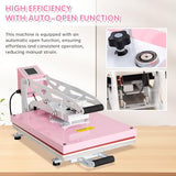 Heat Press Machine 16x24 Slide Out, Auto Open Semi Automatic Sublimation Transfer for T-Shirts, Bags, Ceramics (16x24 Auto Open Pink) TransferMuse