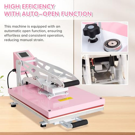 Heat Press Machine 16x24 Slide Out, Auto Open Semi Automatic Sublimation Transfer for T-Shirts, Bags, Ceramics (16x24 Auto Open Pink) TransferMuse