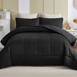 Exclusivo Mezcla Lightweight Reversible Twin Size Comforter Set, Down Alternative Comforter with 1 Pillow Sham, Twin Size Bedding Set for All Seasons, Black Exclusivo Mezcla