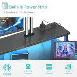 Lufeiya Gaming Desk with LED Lights and Storage Shelves, 47 inch Computer Desk with Power Outlets, Home Office Desk with Monitor Stand, Writing Table PC Desks, Black Lufeiya