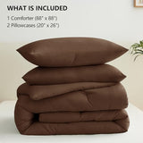 CozyLux Queen Comforter Set Brown, 3 Pieces Solid Breathable Quilted Style Bedding Sets, Luxury Fluffy Soft Bed Set with Down Alternative Comforter for All Season (1 Comforter & 2 Pillowcases) CozyLux