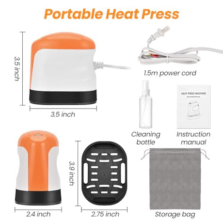 Yuenoks Heat Press Machine Mini Heat Press 3.5 "x 2.4", Portable Heat Press Fast Up to 356℉(180 ºC), Portable Easy Press for T-Shirts, Shoes, Bags, Hats, and Vinyl HTV Heat Transfer Projects Yuenoks