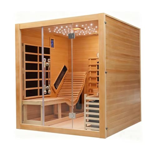 Dual System Sauna Room with Recliner, Luxurious Far Infrared & Steam Indoor Saunas, 2-3 Person Canadian Hemlock Home Hybrid Sauna, 220V/ 6KW Harvia Electric Heater, Bluetooth Speaker, Sauna Stone TaTalife