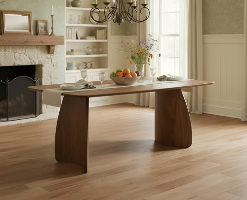 ROCITY 70 Inch Large Dining Table for 6-8 People, Solid Wood Kitchen Table with Curved Wooden Legs, Mid Century Modern Rectangular Long Dinner Table for Dining Room, Walnut ROCITY