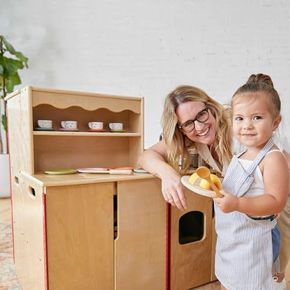 ECR4Kids Play Kitchen Storage Cupboard, Wooden Playset, Natural - WoodArtSupply