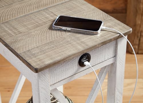 Signature Design by Ashley Adalane Modern Farmhouse Accent End Table, Whitewash Signature Design by Ashley