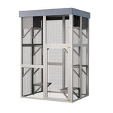 YOPTO 70.5" H Catio Outdoor Cat Enclosure,Cat House with Waterproof Roof and Large Enter Door,Wooden Shelter W/ 6 Jumping Platforms & 2 Napping Houses,Cats Cage for Walk in Kitten Kennel,Gray YOPTO