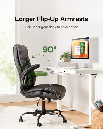 Marsail Executive Office Chair with Flip-up Armrests,PU Leather Ergonomic Desk Chair Height-Adjustable Swivel Rolling Computer Desk Chair,Black Marsail