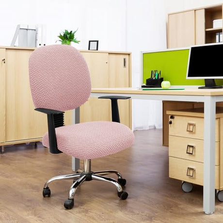 MIFXIN Computer Office Chair Cover Stretch Elastic Slipcover 2 Piece Stretchable Knitted Universal Computer Chair Seat Cover Furniture Protector for Office Home (Jacquard Pink) MIFXIN