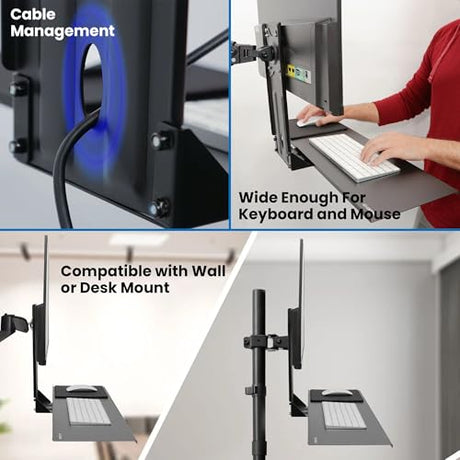 Mount-It! Monitor and Keyboard Wall Mount with VESA Keyboard Tray | Adjustable Computer Wall Desk with Mouse Platform | Space-Saving Ergonomic Stand-Up Workstation for Home Office | Fits 75x75, 100x100 VESA Mounts Mount-It!