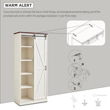 Aitjunz 72” Tall Farmhouse Bookshelf, 32” Wide Large Wooden Bookcase with Sliding Barn Door, 5-Tier Storage Cabinet with Adjustable Shelves, Modern Versatile Cabinet for Living Room, Bedroom, White Aitjunz