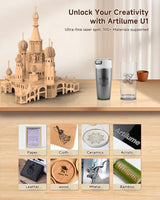 Artilume U1 Laser Engraver & Cutter Machine with 200x150mm Area,LightBurn Compatible,7000mW 0.01mm Precision for Wood Metal Acrylic Leather,with WiFi & APP, Ideal for DIY Crafts & Small Business Artilume