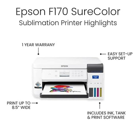 makerflo x JenniferMaker Epson F170 Sublimation Printer Bundle – SureColor F170 with Sublimation Made Simple eBook, Creative Fabrica Designs, Sublimation Paper, Wide & Skinny Heat Tape makerflo