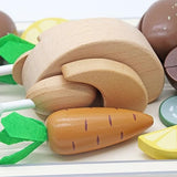 Touch us Thanksgiving Turkey Wooden Kitchen Accessories Toys Wooden Play Food for Little Kids, Pretend Play Roast Chicken Toys for Children Great Lunch Set for 3, 4, 5 Year Old Girls and Boys touch us