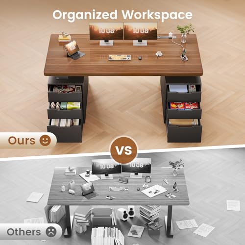SEDETA Electric Standing Desk with 6 Drawers, 55" Adjustable Stand up Desk with Storage, Computer Desks with Power Outlets for Home Office, Black SEDETA
