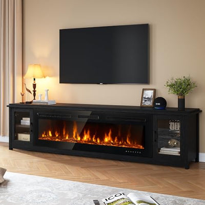 oneinmil 90" Fireplace TV Stand, 60 Inch Smart Fireplace & Modern Entertainment Center, Fire Place TV Console with WI-FI Enabled for TVs Up to 100", TV Stands for Living Room, Black