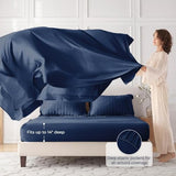 MUXHOMO 7 Pieces Queen Comforter Set, Seersucker Bed in a Bag Queen Size, All Season Luxury Bedding Set with Comforter, Flat Sheet, Fitted Sheet, Pillowcases & Shams, Navy Blue MUXHOMO