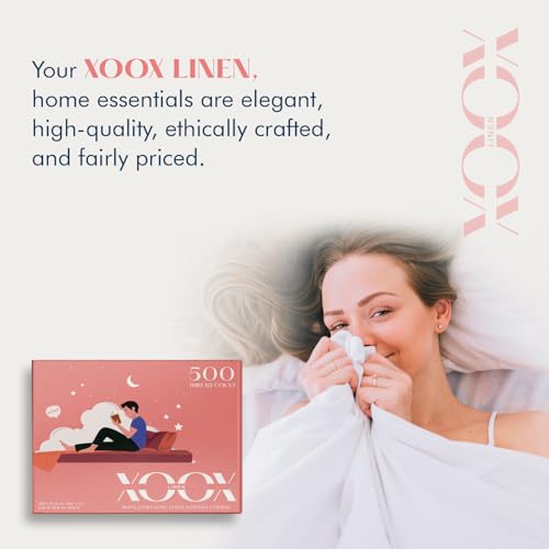 XOOX Linen Full Sheet Sets Cotton - 500 Thread Count 100% Cotton Full Sheets, 4 PC (Blush), Luxury Soft, Breathable, Cooling, Extra Large 16" Deep Pocket Sateen Bedsheet for Dorm Rooms XOOX Linen