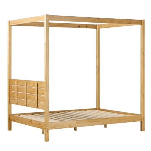 Natural Pine Solid Wood Full Minimalist Canopy Bed Walker Edison