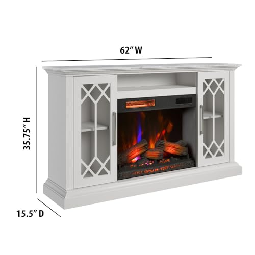 duraflame® Electric Fireplace Farmhouse Media Console for 65 Inch TVs with Glass Doors, Bright White Duraflame
