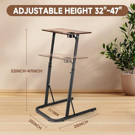 Adjustable Treadmill Walking Pad Desk, for Bike/Cycling Trainer, Workstation Standing Desk, Trainer Stand Table for Indoor, Treadmill Attachment-Exercise While Working or Watching TV, Rustic Brown THAILE