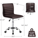 Yaheetech Modern PU Leather Ribbed Armless Working Office Chair Adjustable Low-Back Comfy Desk Task Chair w/Rolling Wheels, Brown Yaheetech
