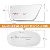 59" Free Standing Tub Freestanding Bathtub, Acrylic Stand Alone Tub, Contemporary Deep Soaking Bath Tub, cUPC Certified SY9950 (Glossy White) SYLONWILL