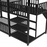 Bellemave Twin Over Twin Bunk Bed with Slide, Kids House Floor Bunk Bed with Storage Stairs and Full Length Guardrail, Heavy Duty Bunk Beds for Girls, Boys, Black Bellemave