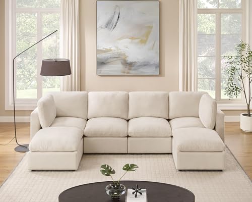 VANOMi 121" Modular Sectional Sofa, Convertible U Shaped Sofa Couch Modular Sectional with Ottoman, 6-seat Sectional Sofas for Lving Room Small Apartment VANOMi