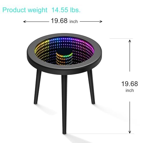 RATTENMO Small Circle Coffee Table -19.7 * 19.7 * 19.5In Nightstand Modern Center Table for Living Room,Tempered Glass Surface with RGB LED Lighting, Smart Control, Office and Bedroom - Black RATTENMO