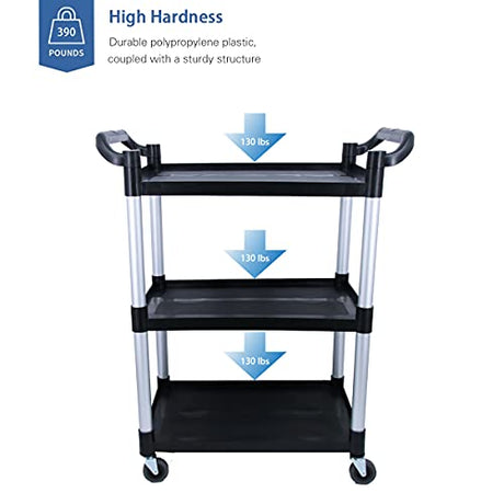Abacad Plastic Utility Cart with Wheels Lockable, Heavy Duty Restaurant Cart, Service Cart for/Home/Office/Warehouse/Kitchen/Workshop,390 Lbs,2 ABACAD