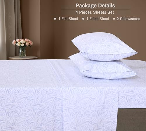 ZOYER 100% Cotton Sheets – Full Size Percale Bedding, Cooling & Breathable, Durable with a Crisp, Soft & Comfortable Feel, 16" Deep Pocket, 4-Piece Set, Blue Autumn ZOYER