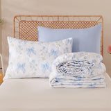 Jolusere Zipper Bedding Full Blue Bow Comforter Zipper Bedding Set for Kids Girls,Cute Princess Bowknot Coquette Floral Design, All in one Zipper Bedding（Blue,Full） Jolusere