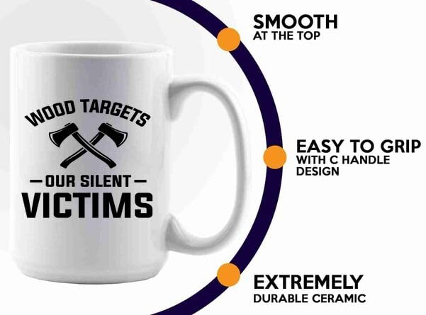 Axe Throw Coffee Mug 15oz White -Wood targets - Sport Game Tomahawk Target Throwing wooden Competition Hunting Luxe Gifting