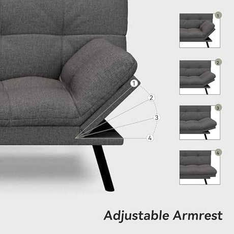 AMICLIBER Convertible Futon Sofa Bed,71" Memory Foam Futon Couch,Detachable Cushion,Adjustable Backrest & Armrest,Linen Modern Loveseat Sleeper Recliner for Living Room,Office,Apartment,Mist Grey AMICLIBER