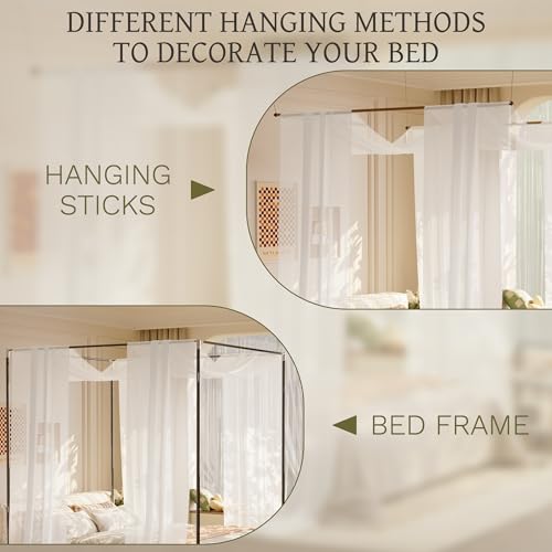 lazyzzz White Canopy Bed Curtains with Light Princess Bed Canopy Scarf for Full/Queen Metal Bed Frame,Wood Frame Bed-2 Panel Sheer Curtain lazyzzz