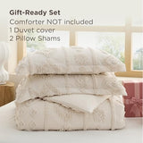 Bedsure Boho Duvet Cover Queen Size - Beige Tufted Boho Bedding, Farmhouse Shabby Chic Embroidery Bedding for All Seasons, 3 Pieces, 1 Soft Jacquard Queen Comforter Cover and 2 Pillow Shams Bedsure