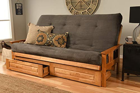 Kodiak Furniture Monterey Queen-size Futon, Storage Drawers, Butternut Finish with Suede Gray Mattress Kodiak Furniture