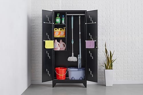 Generic Metal Locker Storage Cabinets, 72” Black Tall Steel Locker, Lockable Doors for Home, Garage. Garden OM566 WoodArtSupply