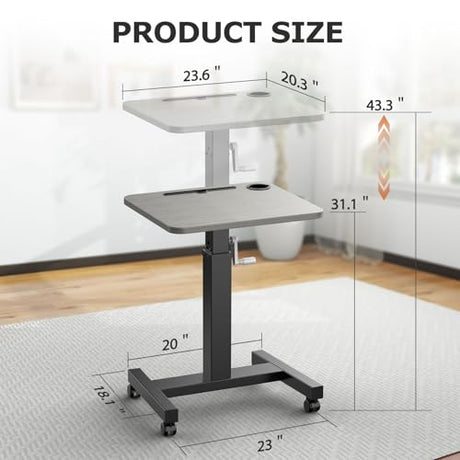 WNJQBY Mobile Standing Desk with Wheels, Elevating Table,Lift desks for Home Office,Rolling Portable Laptop Desk Height Adjustable, Mobile Computer Desk,Small Sit Stand Workstation（Black） WNJQBY