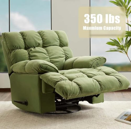 SITJOY Oversized Power Swivel Rocker Recliner Chair, Overstuffed Extra Wide Rocking Chair for Big and Tall, Glider Recliner Nursery Chair, Soft Breathable Fabric in Green, Manual SITJOY